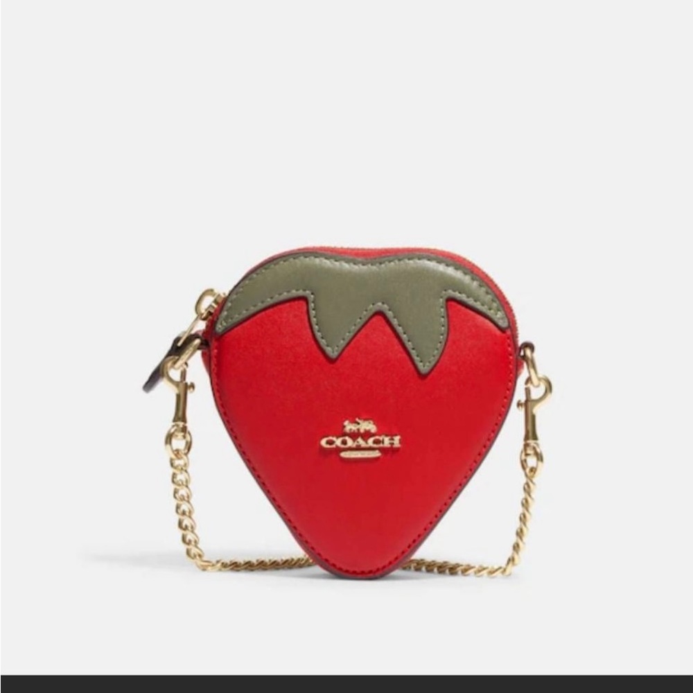 Coach Strawberry Zip Around Coin Case Wallet Crossbody